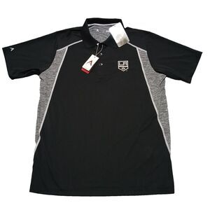 Antigua‎ Mens L NHL Los Angeles Kings Logo Patch Short Sleeve Polo Black Shirt